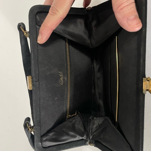 Vintage Ande’ Black Satin Evening Bag Fancy Clasp - Picture 6 of 6